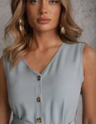 rosa Rochie trapez midi fără mâneci cu cordon albastru deschis Ajana