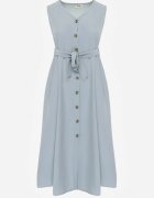 rosa Rochie trapez midi fără mâneci cu cordon albastru deschis Ajana