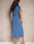 rosa Rochie Trapezoidală Albastră cu Vâscoză Decorată cu nasturi Nevtrea