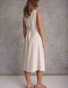 rosa Rochie Trapezoidală Bej Midi fără Mâneci cu Curea Legată Ajana