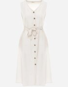 rosa Rochie Trapezoidală Bej Midi fără Mâneci cu Curea Legată Ajana