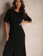 rosa Rochie Trapezoidală Neagră din Tricot Închisă cu nasturi Zetirae
