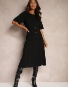 rosa Rochie Trapezoidală Neagră din Tricot Închisă cu nasturi Zetirae