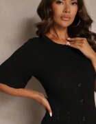 rosa Rochie Trapezoidală Neagră din Tricot Închisă cu nasturi Zetirae