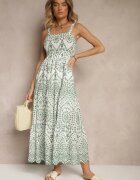 rosa Rochie Verde-Alb din Bumbac cu Model Brodat Sadiralle