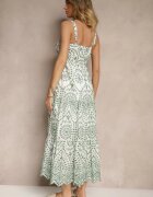 rosa Rochie Verde-Alb din Bumbac cu Model Brodat Sadiralle