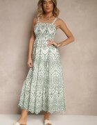rosa Rochie Verde-Alb din Bumbac cu Model Brodat Sadiralle