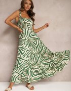rosa Rochie Verde-Bej din Vâscoză cu bretele cu croi evazat tăiată sub bust Mezorea