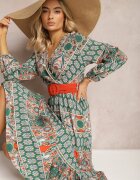 rosa Rochie Verde Cloș cu Centură Shara