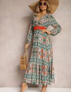 rosa Rochie Verde Cloș cu Centură Shara