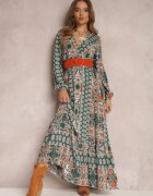 rosa Rochie Verde Cloș cu Centură Shara