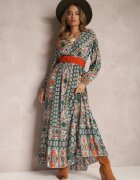rosa Rochie Verde Cloș cu Centură Shara