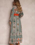 rosa Rochie Verde Cloș cu Centură Shara
