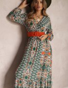rosa Rochie Verde Cloș cu Centură Shara