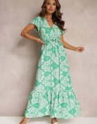 rosa Rochie Verde Cloș cu Decolteu petrecut și Cordon Brynis