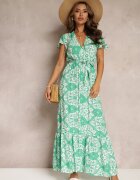 rosa Rochie Verde Cloș cu Decolteu petrecut și Cordon Brynis