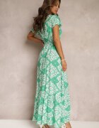 rosa Rochie Verde Cloș cu Decolteu petrecut și Cordon Brynis
