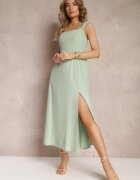 rosa Rochie Verde Cloș din Bumbac cu Decolteu Pătrat Trenna