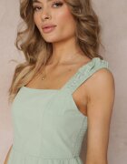 rosa Rochie Verde Cloș din Bumbac cu Decolteu Pătrat Trenna