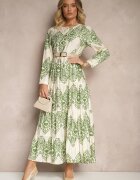 rosa Rochie Verde Cloș din Viscoză cu Nasturi Ilathinna