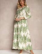 rosa Rochie Verde Cloș din Viscoză cu Nasturi Ilathinna