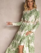 rosa Rochie Verde Cloș din Viscoză cu Nasturi Ilathinna