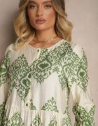 rosa Rochie Verde Cloș din Viscoză cu Nasturi Ilathinna