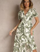rosa Rochie Verde cu croi evazat cu decolteu în V cu imprimeu floral Evilessa