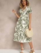 rosa Rochie Verde cu croi evazat cu decolteu în V cu imprimeu floral Evilessa