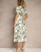 rosa Rochie Verde cu croi evazat cu decolteu în V cu imprimeu floral Evilessa