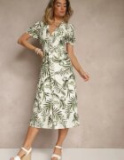 rosa Rochie Verde cu croi evazat cu decolteu în V cu imprimeu floral Evilessa