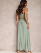 rosa Rochie Verde cu Curea Auxonia