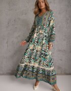 rosa Rochie Verde cu elastic în talie cu model etnic Kapha