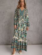 rosa Rochie Verde cu elastic în talie cu model etnic Kapha
