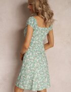 rosa Rochie Verde cu flori cu croială cambrată cu șnur la decolteu Gunnet