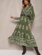 rosa Rochie Verde cu Vâscoză și Decolteu Petrecut Mirilaine