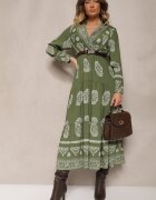 rosa Rochie Verde cu Vâscoză și Decolteu Petrecut Mirilaine