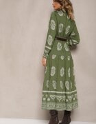 rosa Rochie Verde cu Vâscoză și Decolteu Petrecut Mirilaine
