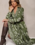 rosa Rochie Verde cu Vâscoză și Decolteu Petrecut Mirilaine