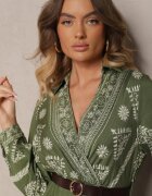 rosa Rochie Verde cu Vâscoză și Decolteu Petrecut Mirilaine