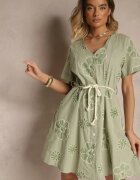 rosa Rochie verde deschis Boho decorată cu șnur și broderii Evinelle