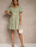 rosa Rochie verde deschis Boho decorată cu șnur și broderii Evinelle