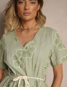 rosa Rochie verde deschis Boho decorată cu șnur și broderii Evinelle