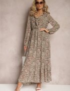 rosa Rochie verde deschis cu volan la decolteu cu model ornamental Mana