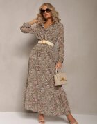 rosa Rochie verde deschis cu volan la decolteu cu model ornamental Mana