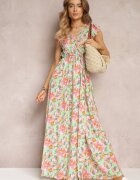 rosa Rochie Verde deschis Petrecută Cu elastic în talie Cu flori Toma