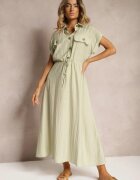 rosa Rochie Verde deschisă din Viscoză cu Croială Cloș cu Elastic în Talie și Capse Memvia