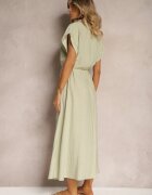 rosa Rochie Verde deschisă din Viscoză cu Croială Cloș cu Elastic în Talie și Capse Memvia