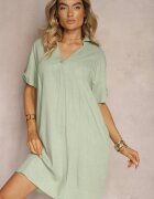 rosa Rochie Verde din Bumbac cu croială boxy cu mâneci reglabile Elonea