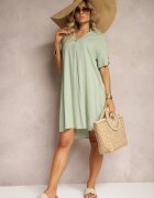 rosa Rochie Verde din Bumbac cu croială boxy cu mâneci reglabile Elonea